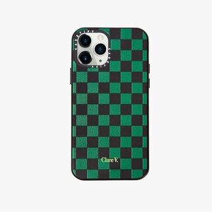 Clare V Green and Black Checkered Phone Case